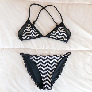 Topshop Black & White Chevron Mesh Bikini Set